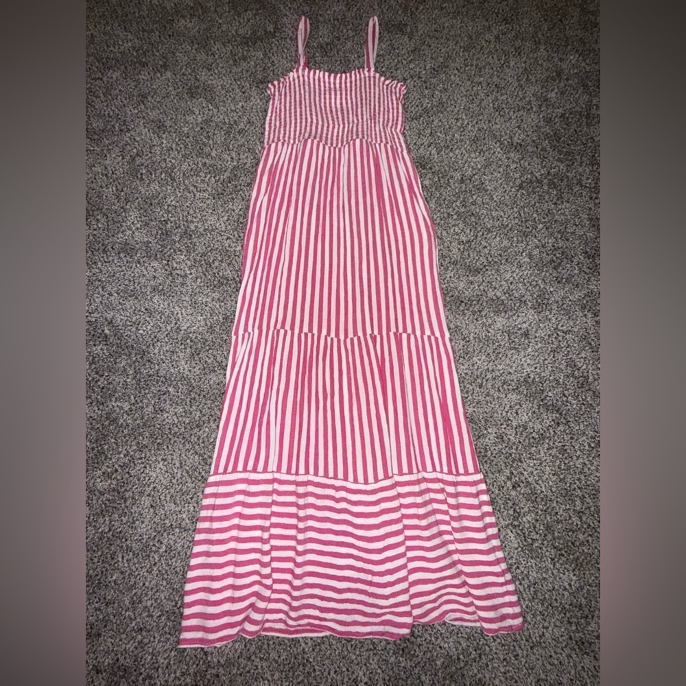 Raviya pink striped floor length maxi dress with pockets